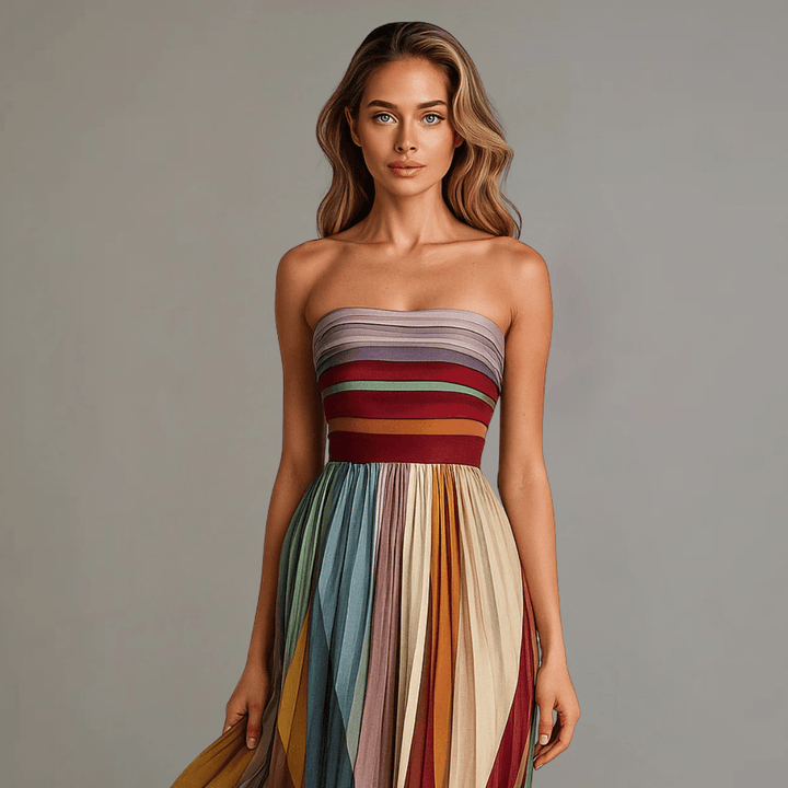 Women's Pleated Maxi Dress – Elegant Glam Holiday Party Wedding Guest Dress