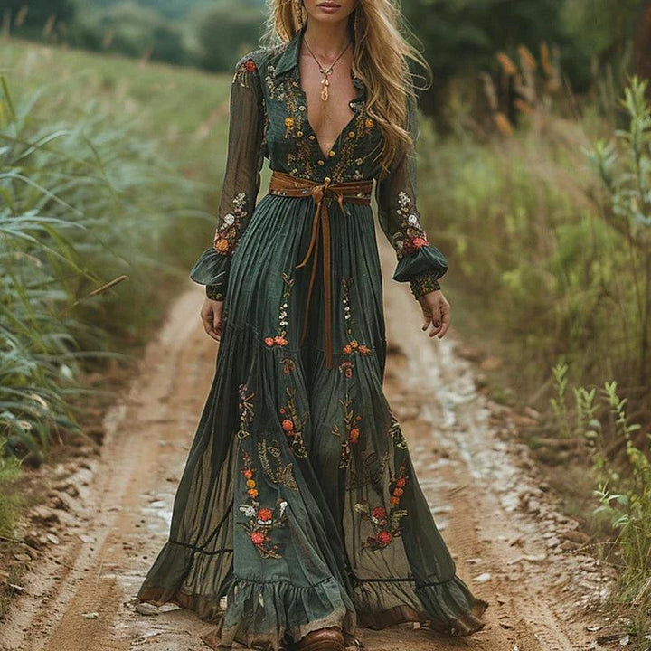 Women's Bohemian Floral Maxi Dress – Flowy Casual Summer Holiday Dress